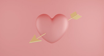 情人节rsquo一天概念粉红色的心气球与黄金箭头粉红色的背景呈现