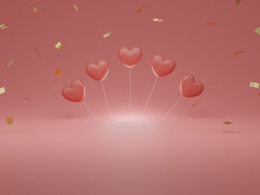 情人节rsquo一天概念粉红色的心气球粉红色的背景呈现空空间为文本