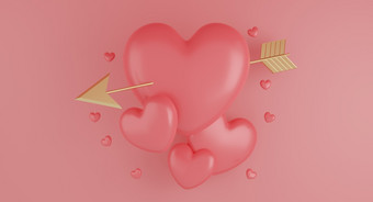 情人节rsquo一天概念粉红色的心气球与黄金箭头粉红色的背景呈现