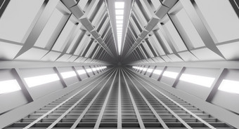 宇宙飞船走廊隧道与光科幻科学概念呈现