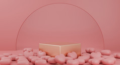 情人节rsquo一天黄金讲台上产品站与心象征爱柔和的粉红色的背景与复制空间呈现