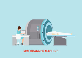 医生扫描核磁共振病人与核磁共振扫描仪机技
