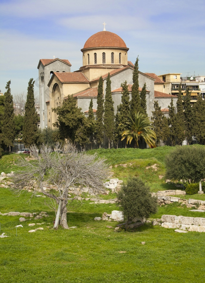 教堂要快乐三合一神圣的三一而且仍然是古老的墓地的Kerameikos季度雅典希腊