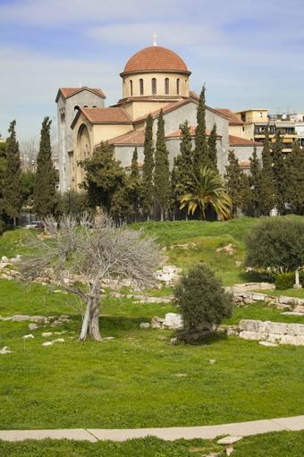 教堂要快乐三合一神圣的三一而且仍然是古老的墓地的Kerameikos季度雅典希腊