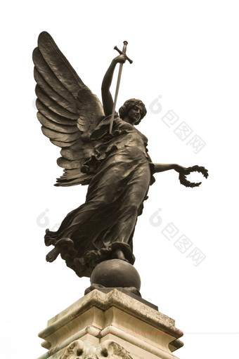 长翅膀的雕像胜利科尔切斯特战争纪念她的正确的手她持有剑点向下那代表的交叉牺牲而且的剑奉献而且她的左花环月桂树