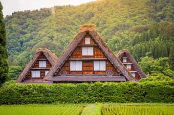 传统的和历史日本村白川乡岐阜县日本gokayama有被内接的联合国教科文组织世界遗产列表由于它的传统的gassho-zukuri房子