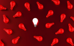 光灯泡红色的背景的想法概念插图