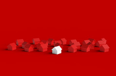 集团模糊房子孤立的红色的背景插图