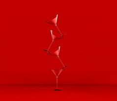 集团鸡尾酒玻璃孤立的红色的背景插图