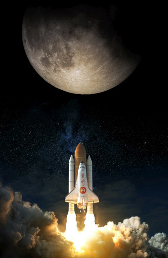 空间航天飞机与比特币图标需要从成空间飞的月亮元素这图像有家具的已开启