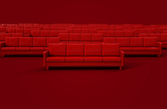 红色的皮革沙发孤立的红色的背景呈现