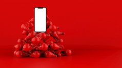 智能手机和灯泡红色的背景插图