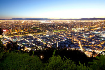 全景视图市中心和他们社区的前景圣地亚哥智利