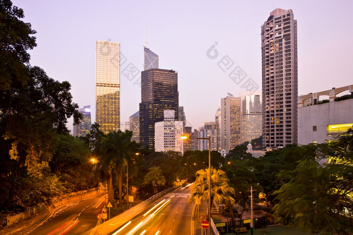 天际线从的十字路口棉花树开车和花园路钟婉中央区在香港香港岛在香港香港中国亚洲