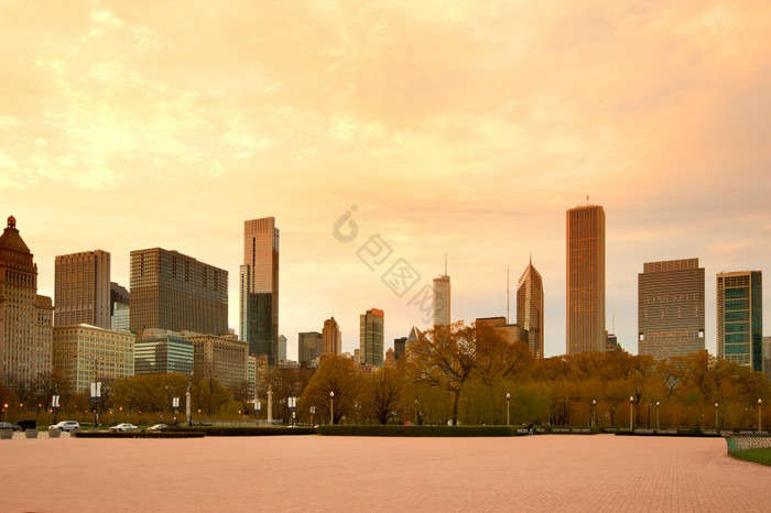 市中心天际线黄昏芝加哥伊利诺斯州美国图片