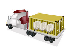 黄色的运费容器卡车运输木板条箱货物盒子保护与塑料缩小包装的回来平板卡车平板清晰的表达卡车