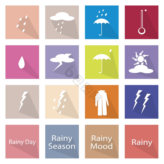 插图集合多雨的季节季风季节图标标签一个的图片