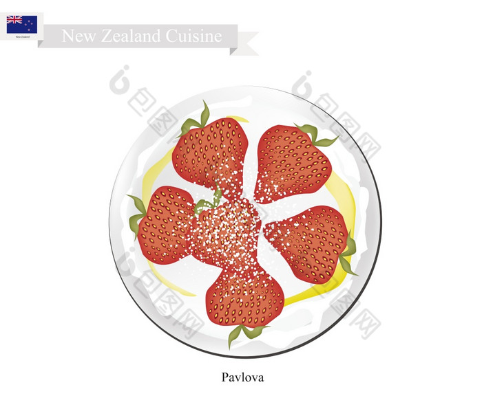 新新西兰厨房巴甫洛娃蛋白酥皮蛋糕前与新鲜的草莓一个大多数受欢迎的甜点新新西兰