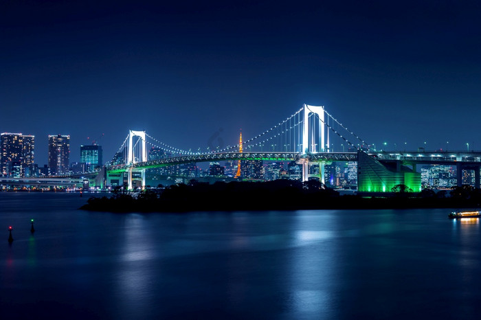 东京天际线与彩虹桥和东京塔东京日本