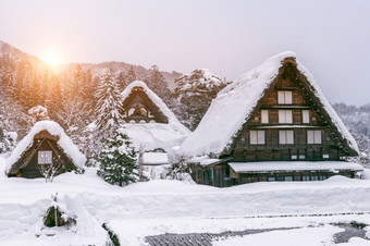 shirakawa-go村冬天联合国教科文组织世界遗产网站日本