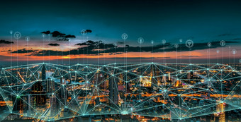 聪明的连接网络系统聪明的城市网络概念无线连接