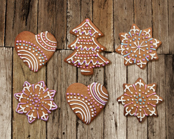 装饰圣诞节gingerbreads老粗糙的木板材背景老板材木板路
