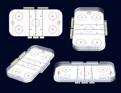 冰曲棍球溜冰场详细的插图四个的观点孤立的黑暗背景