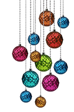 集团色彩斑斓的圣诞节玻璃装饰球孤立的白色背景
