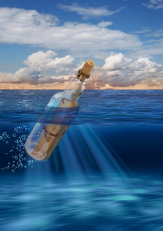 消息瓶浮动开放海