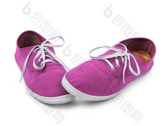 害羞的粉红色的运动鞋孤立的白色害羞概念害羞的粉红色的运动鞋孤立的