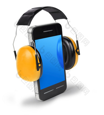 智能手机与耳朵保护者<strong>大声</strong>说话概念不rsquo说话太<strong>大声</strong>电话