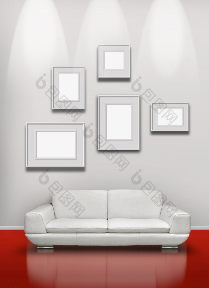 图片画廊展览空间红色的地板上白色沙发红色的地板上白色画廊