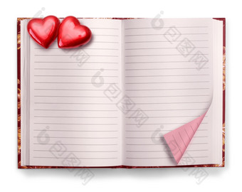 开放情人节粉红色的空白日记孤立的白色背景开放情人节日记空白笔记本