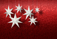 白色纸星星生动的红色的圣诞节锦模式背景白色纸星星红色的锦