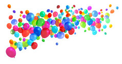 很多色彩斑斓的生日聚会，派对气球飞行白色背景色彩斑斓的气球飞行