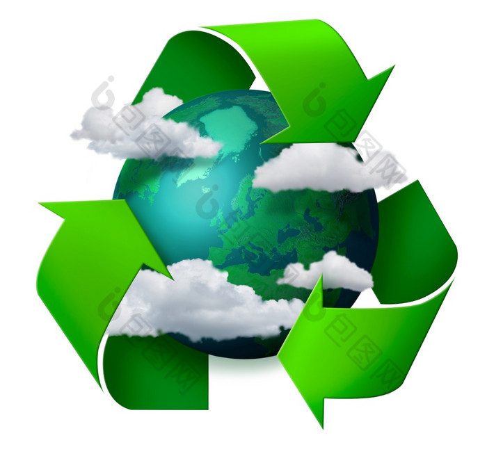 气候改变概念地球地球与云和回收象征箭头气候改变回收概念
