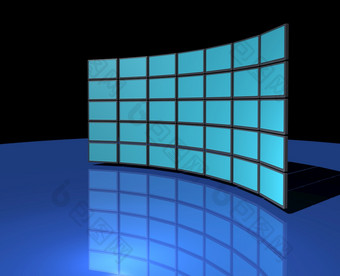 宽屏监控显示墙黑暗蓝色的反光背景宽屏监控墙