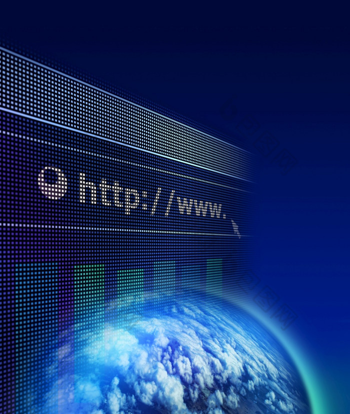 网络浏览器和蓝色的地球全球黑暗空间背景
