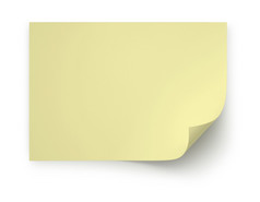 现实的黄色的帖子页面旋度白色背景与软影子