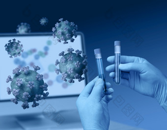 手持有测试管为医疗分析和电晕病毒测试测试管分子模型