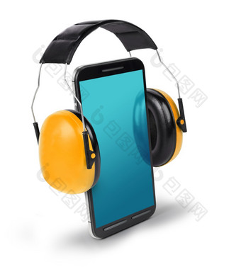 聪明的电话与耳朵保护者大声说话概念上的插图不rsquo说话太大声电话