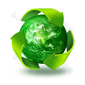 三个箭头象征周围绿色地球地球回收概念孤立的白色背景地球回收概念