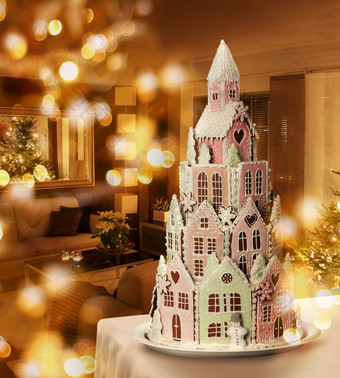 姜饼饼干城堡温暖的感觉装饰圣诞节树房间姜饼饼干Jar圣诞节树房间