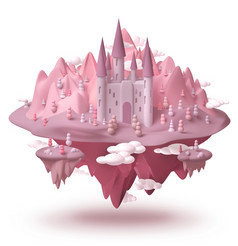 梦想城堡幻想岛粉红色的景观徘徊的空气有创意的童年梦想概念孤立的白色