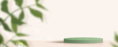 化妆品绿色背景最小的和溢价讲台上显示为产品演讲品牌和包装演讲工作室阶段与影子叶背景插图设计