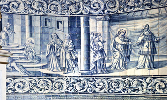 <strong>细节</strong>的十八世纪面板瓷砖那描述<strong>图片</strong>的生活的维珍玛丽别墅伯爵葡萄牙