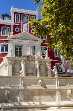 巴洛克式的喷泉建后的伟大的地震里斯本葡萄牙