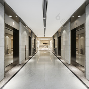呈现现代钢电梯电梯<strong>游说</strong>团体业务酒店与奢侈品设计附近走廊