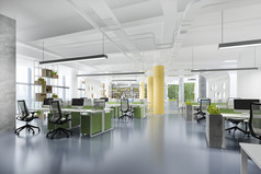 呈现业务会议和工作房间办公室建筑与绿色和黄色的装饰