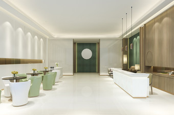 呈现大奢侈品酒店接待大厅与绿色语气亚洲风格